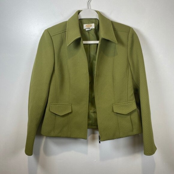 Talbots Quilted Blazer Jacket Olive Green Career Office Petite Size‎ 10 - Picture 1 of 4